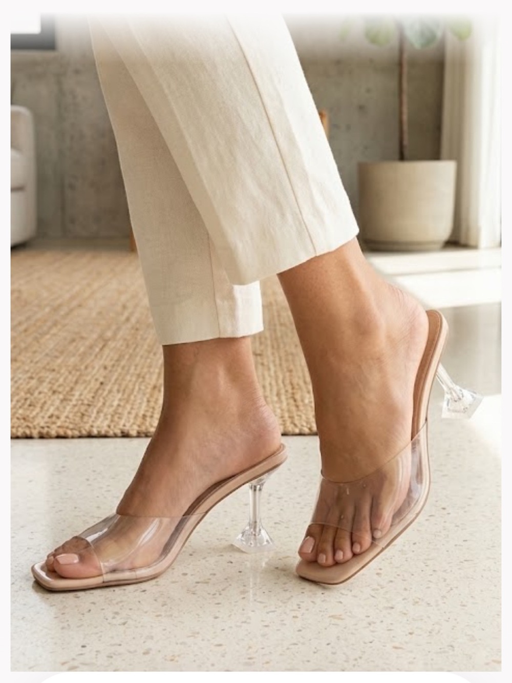 Vivianly Women's Clear Slip On Heels Sandals Size 9